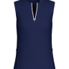 Blue ruffle collar sleeveless golf shirt