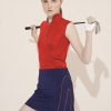 Red Ruffle Collar Sleeveless Golf Shirt