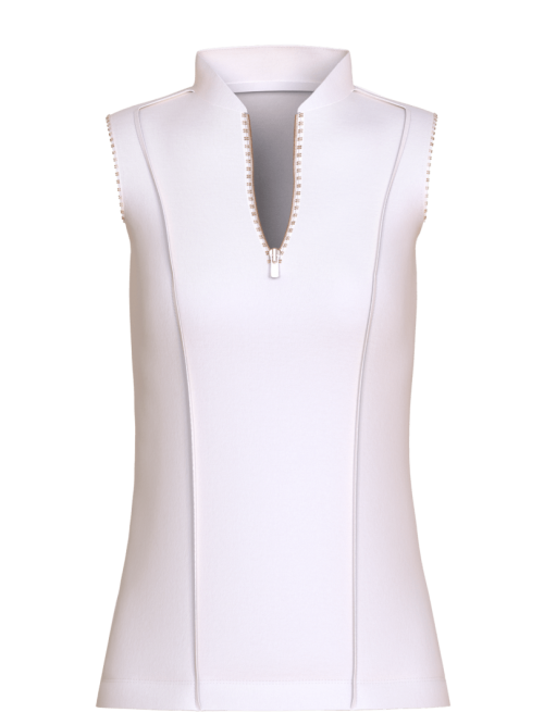 white sleeveless golf shirt